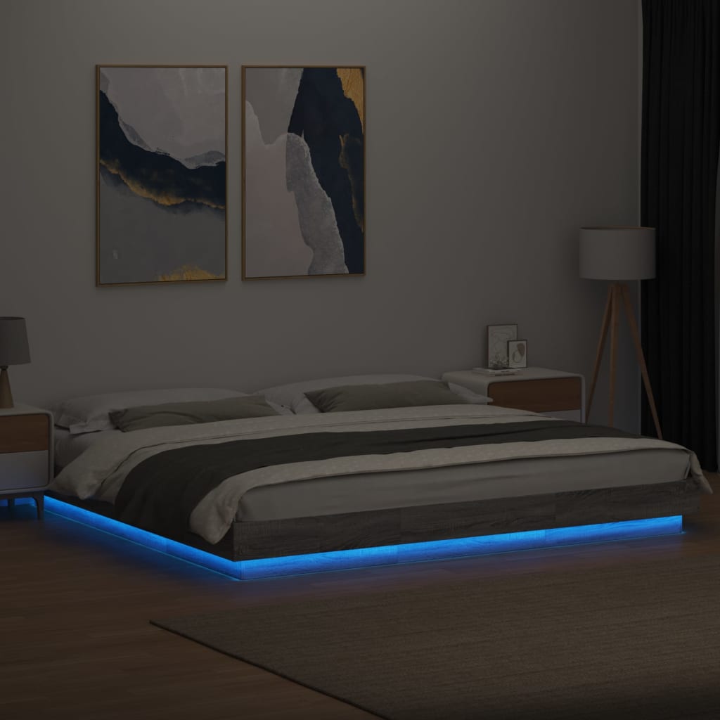 Cadre de lit et lumières LED sans matelas sonoma gris 200x200cm - XIOS