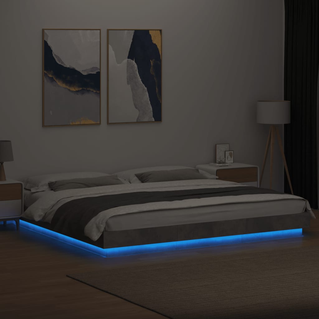 Cadre de lit et lumières LED sans matelas gris béton 180x200 cm - XIOS
