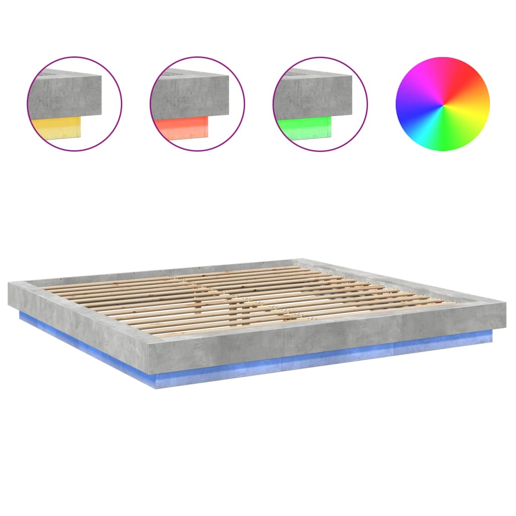 Cadre de lit et lumières LED sans matelas gris béton 180x200 cm - XIOS
