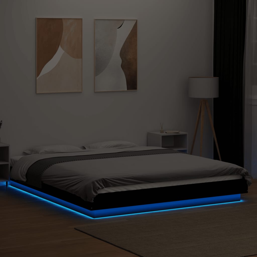 Cadre de lit avec lumières LED sans matelas noir 160x200 cm - XIOS