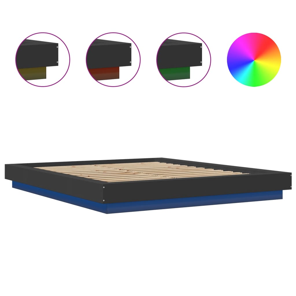 Cadre de lit avec lumières LED sans matelas noir 160x200 cm - XIOS