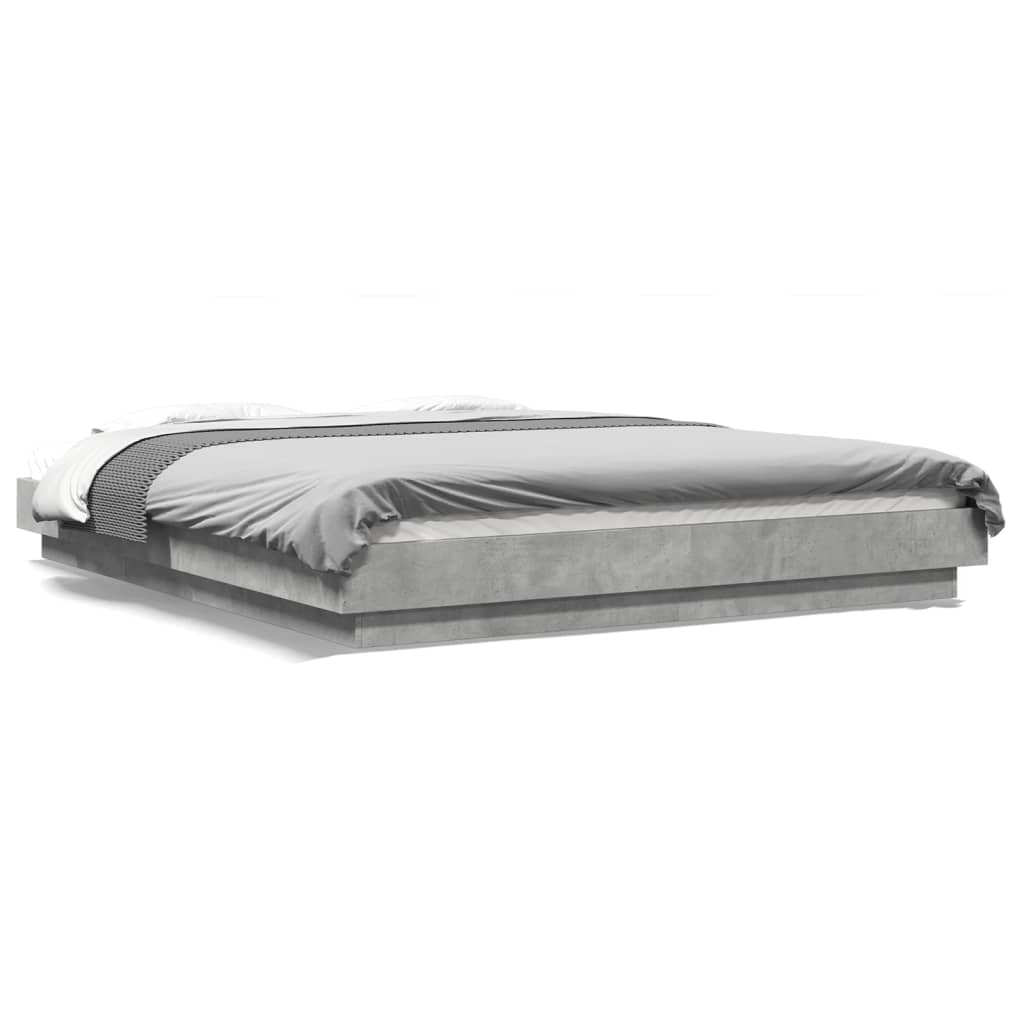 Cadre de lit et lumières LED sans matelas gris béton 160x200 cm - XIOS
