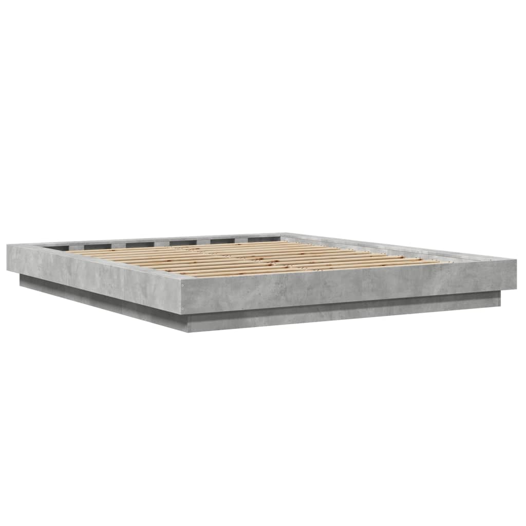 Cadre de lit et lumières LED sans matelas gris béton 160x200 cm - XIOS