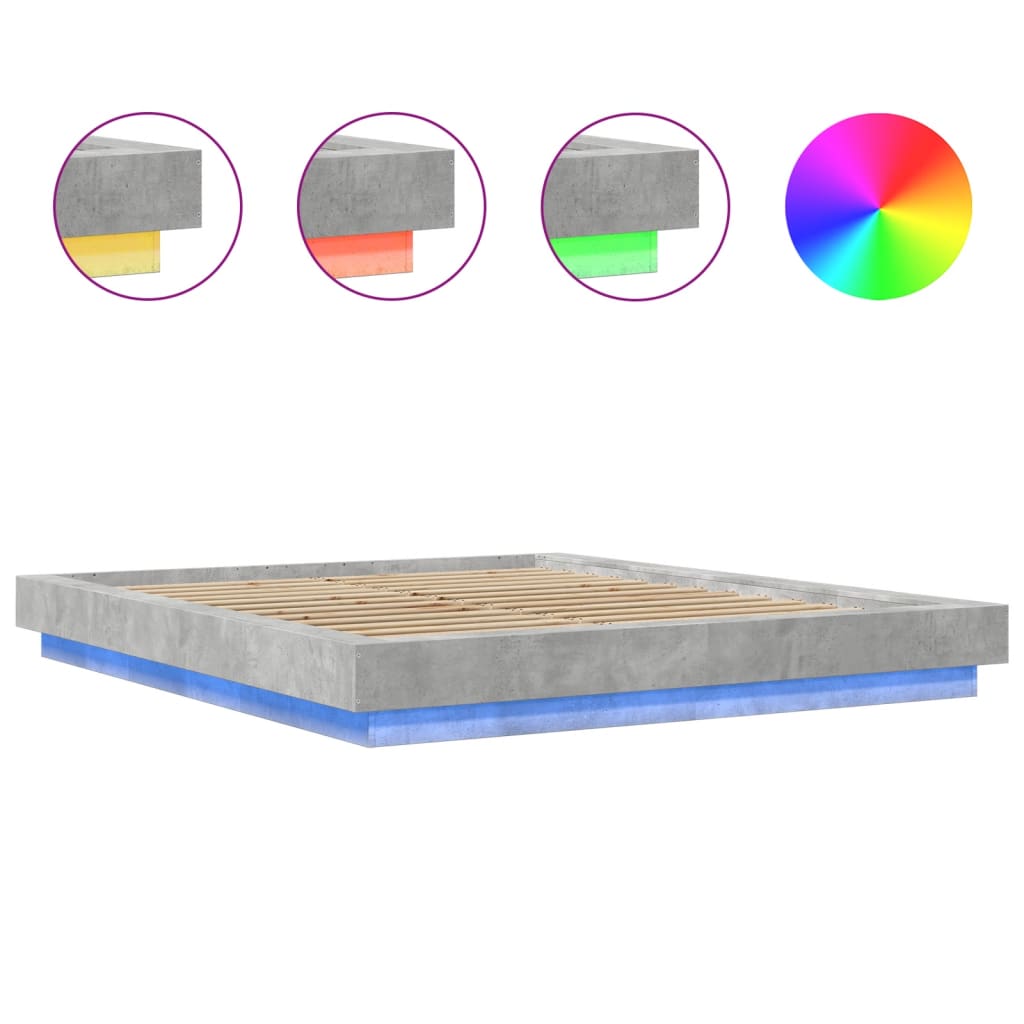 Cadre de lit et lumières LED sans matelas gris béton 160x200 cm - XIOS