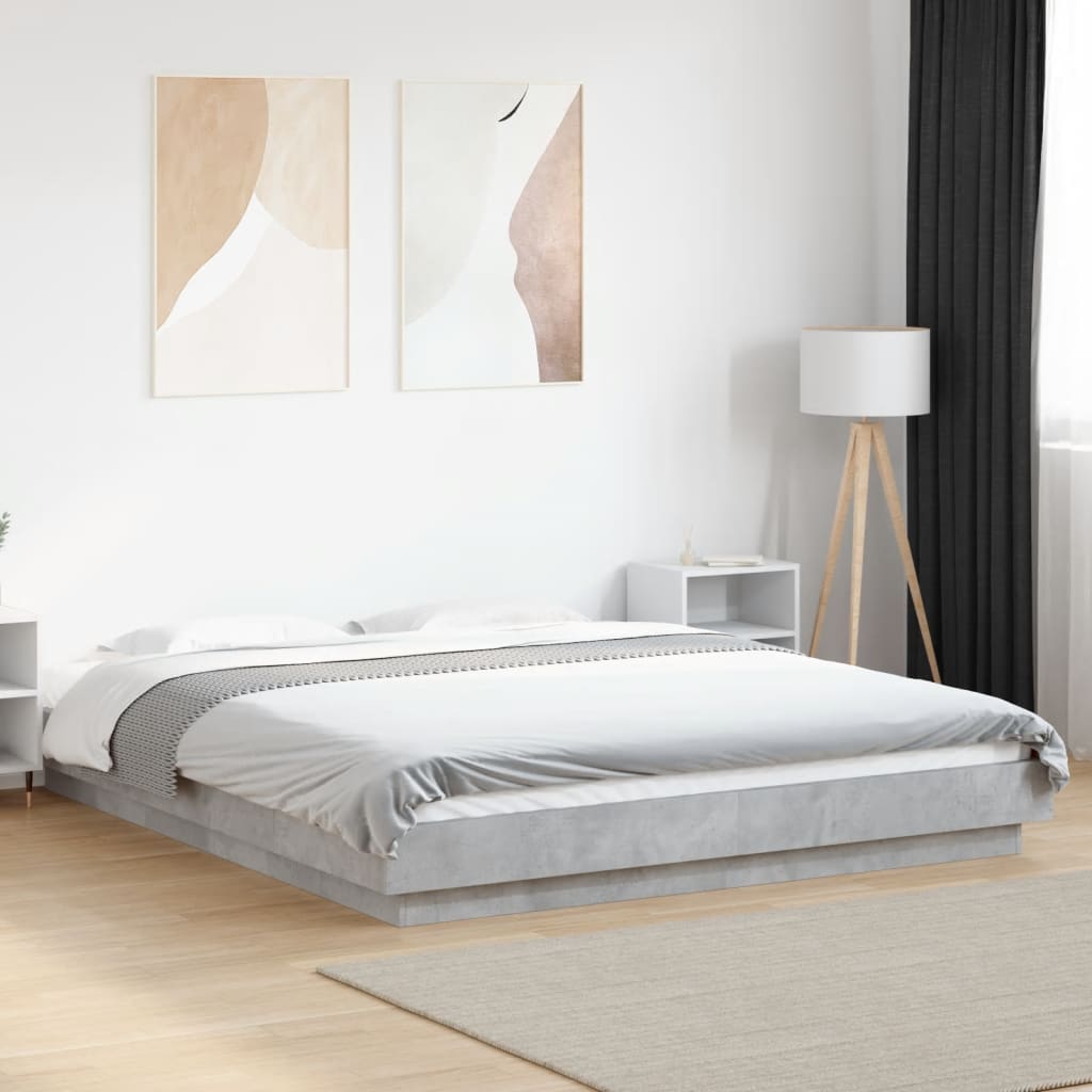 Cadre de lit et lumières LED sans matelas gris béton 160x200 cm - XIOS