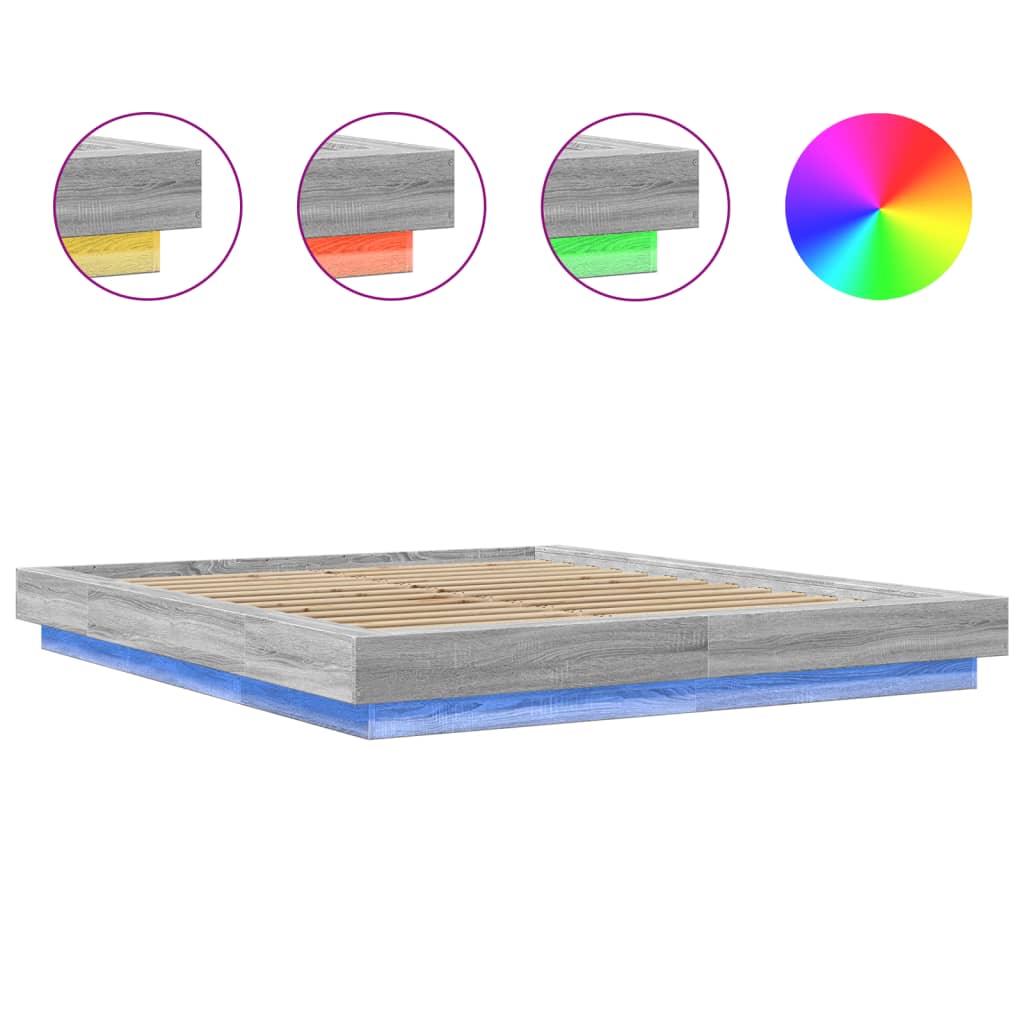 Cadre de lit et lumières LED sans matelas sonoma gris 160x200cm - XIOS