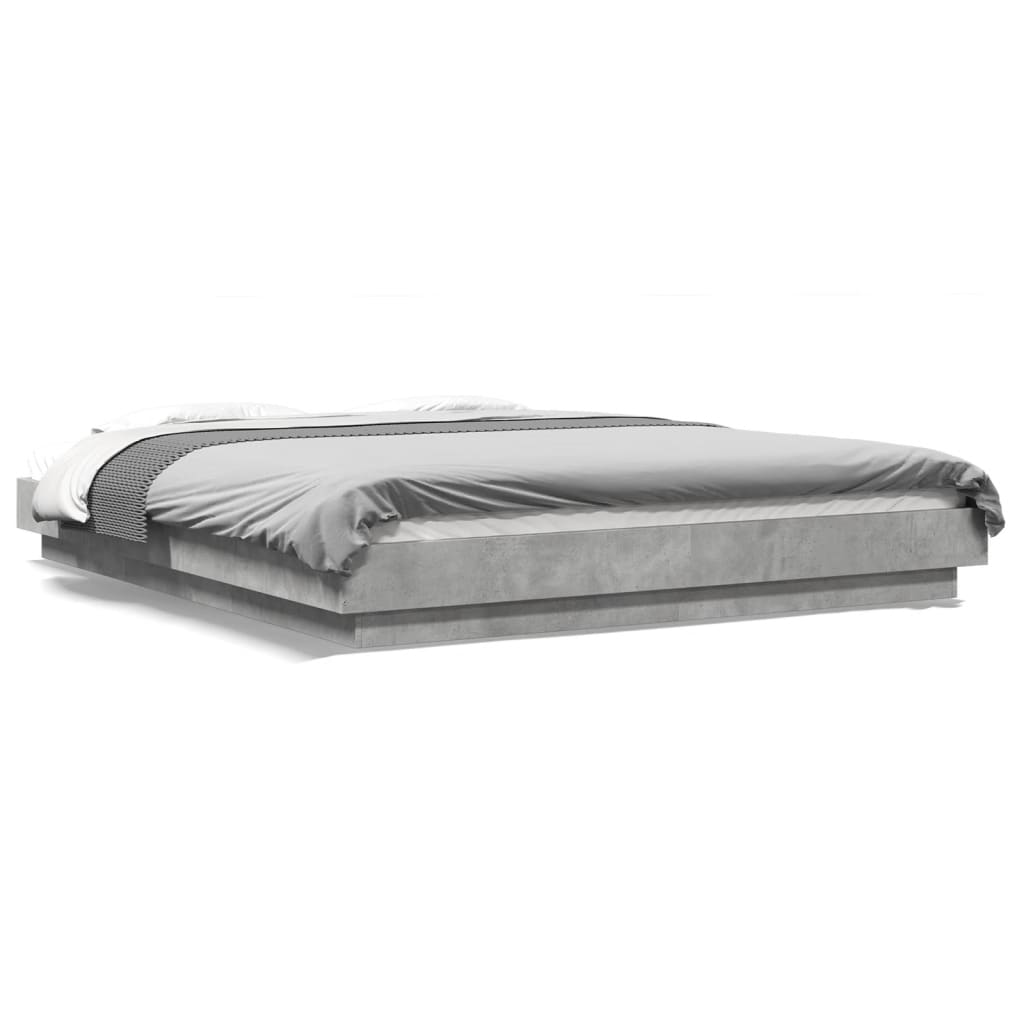 Cadre de lit et lumières LED sans matelas gris béton 150x200 cm - XIOS