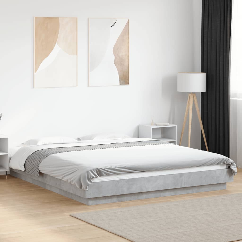 Cadre de lit et lumières LED sans matelas gris béton 150x200 cm - XIOS