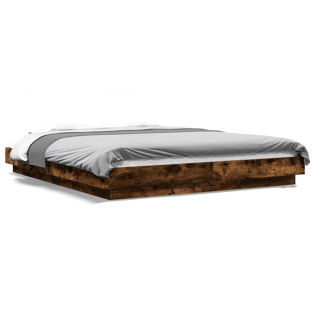 Cadre de lit et lumières LED sans matelas chêne fumé 150x200 cm - XIOS