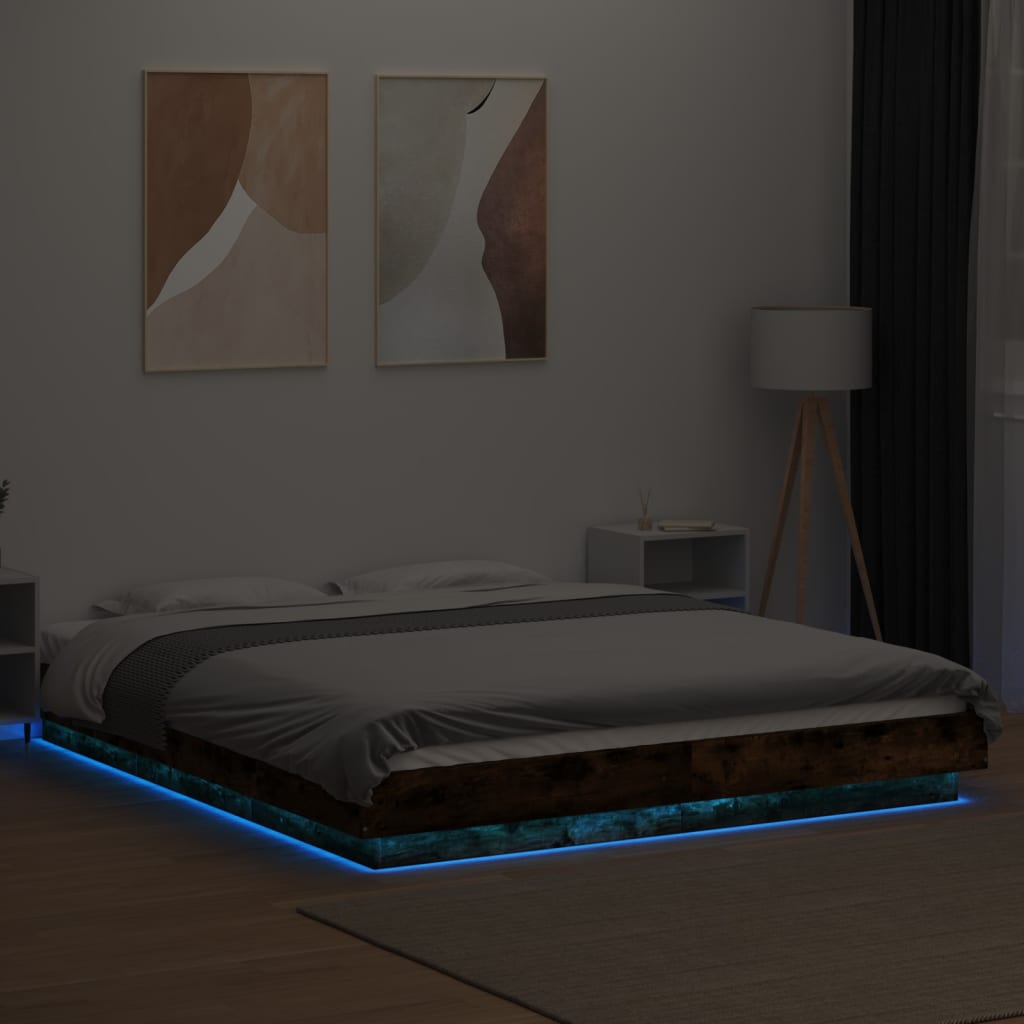 Cadre de lit et lumières LED sans matelas chêne fumé 150x200 cm - XIOS