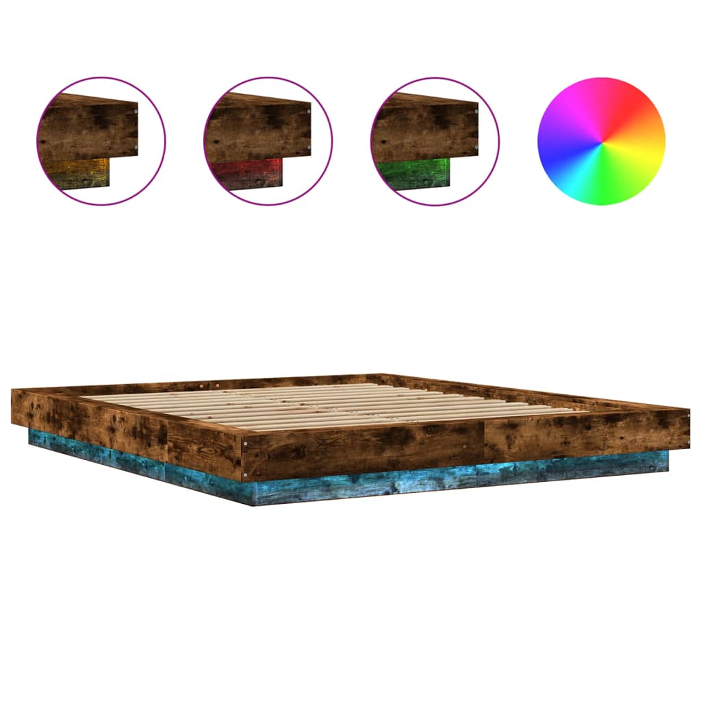 Cadre de lit et lumières LED sans matelas chêne fumé 150x200 cm - XIOS