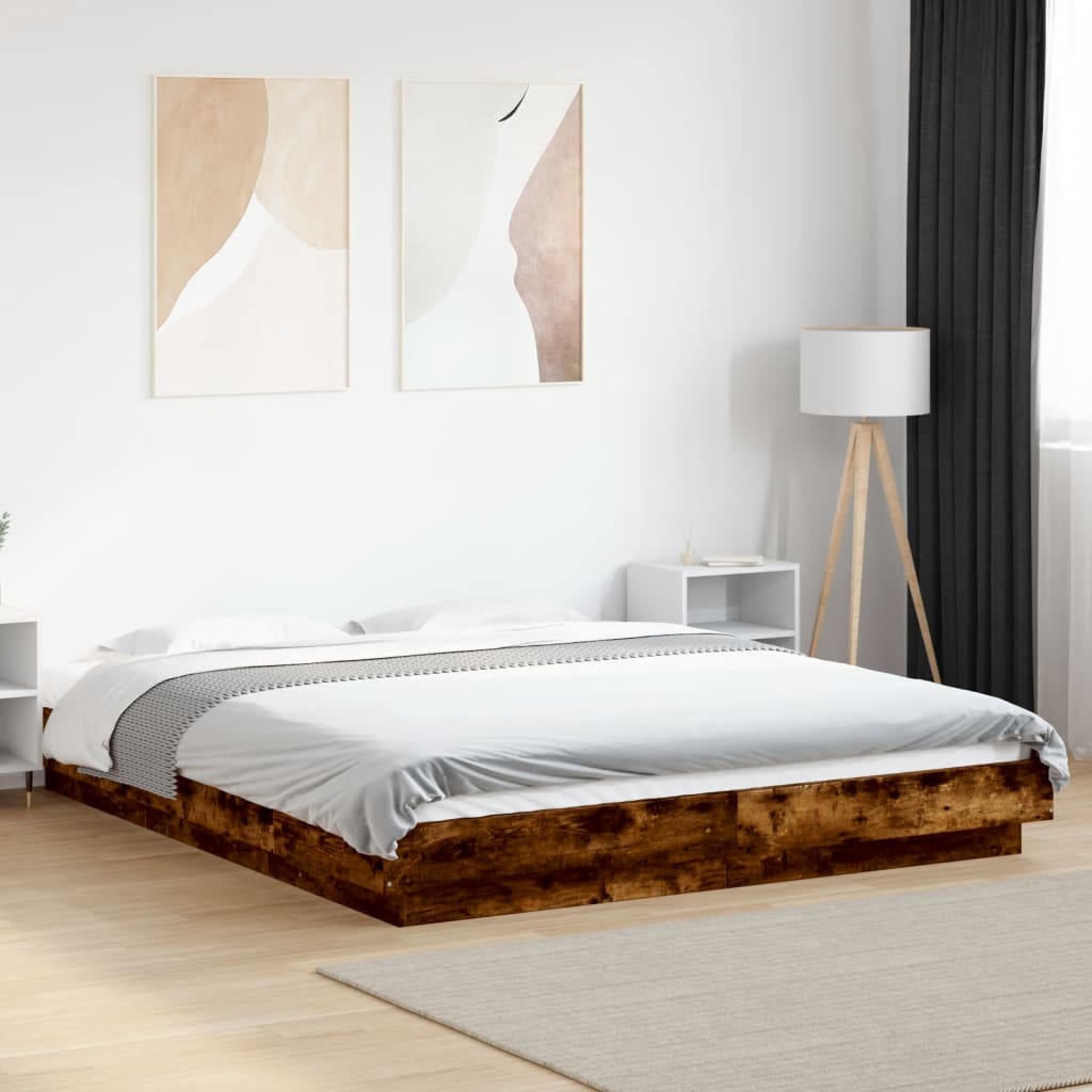 Cadre de lit et lumières LED sans matelas chêne fumé 150x200 cm - XIOS