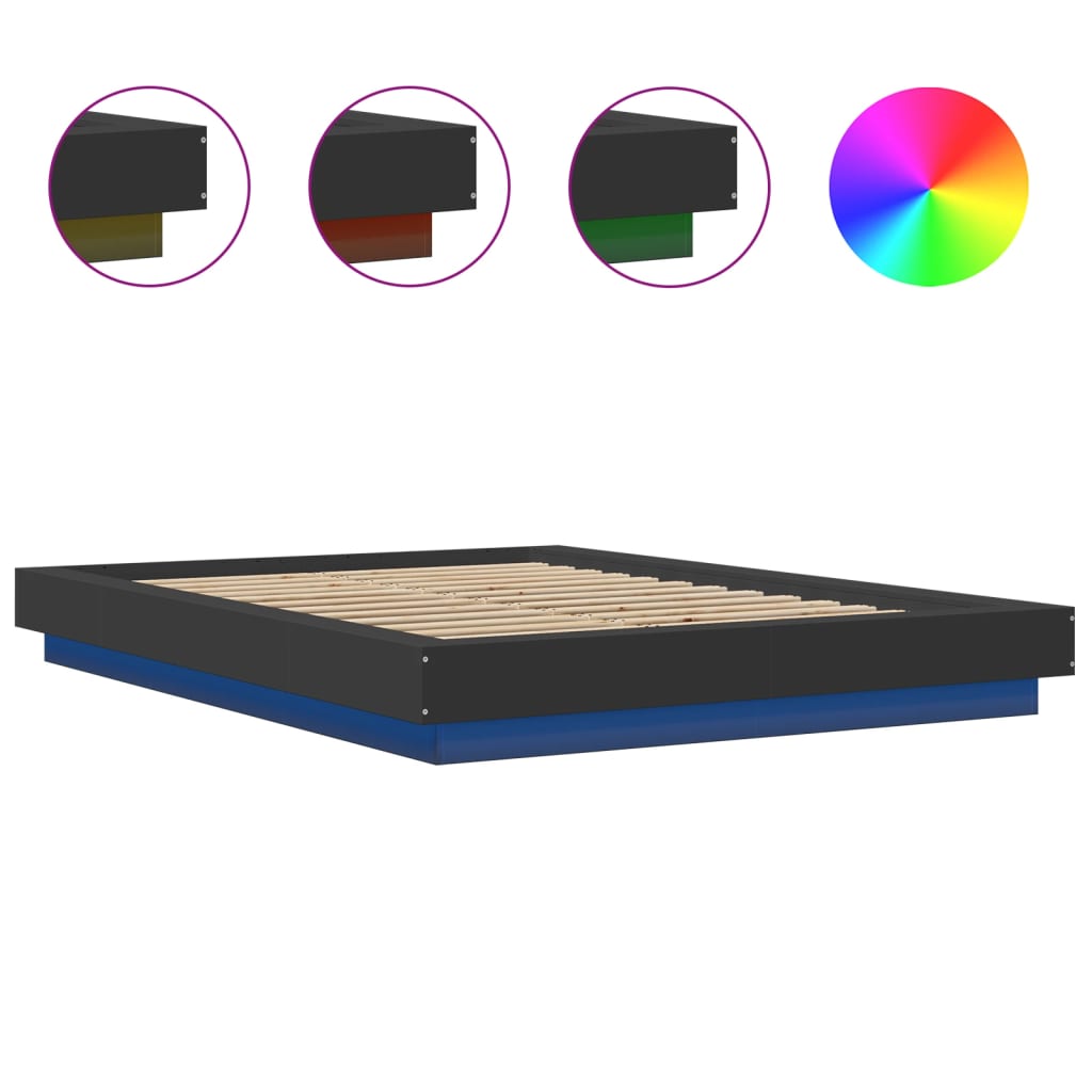 Cadre de lit avec lumières LED sans matelas noir 120x200 cm - XIOS