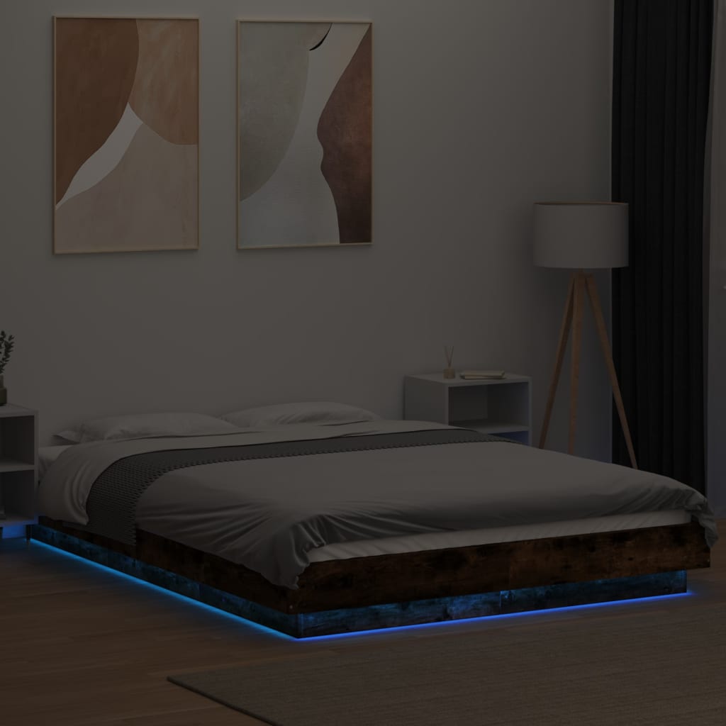 Cadre de lit et lumières LED sans matelas chêne fumé 120x200 cm - XIOS