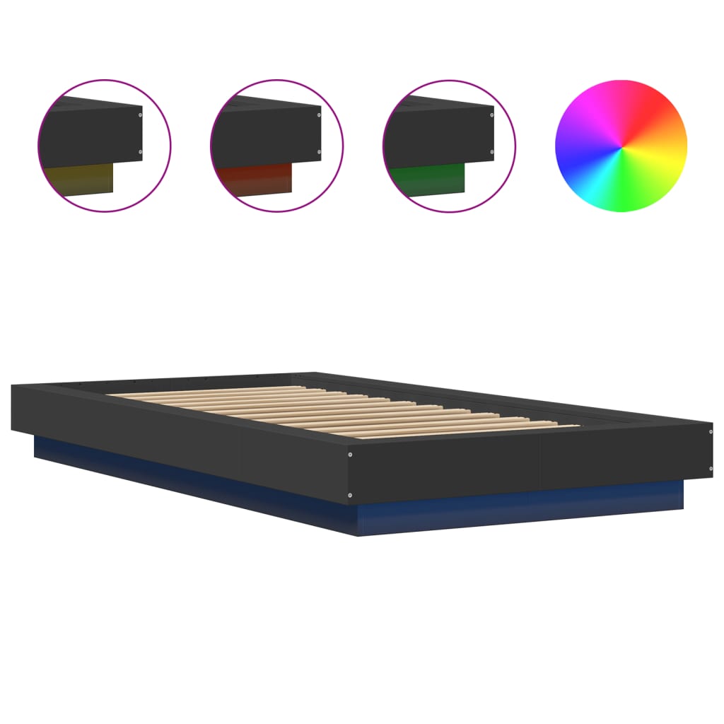 Cadre de lit avec lumières LED sans matelas noir 90x200 cm - XIOS