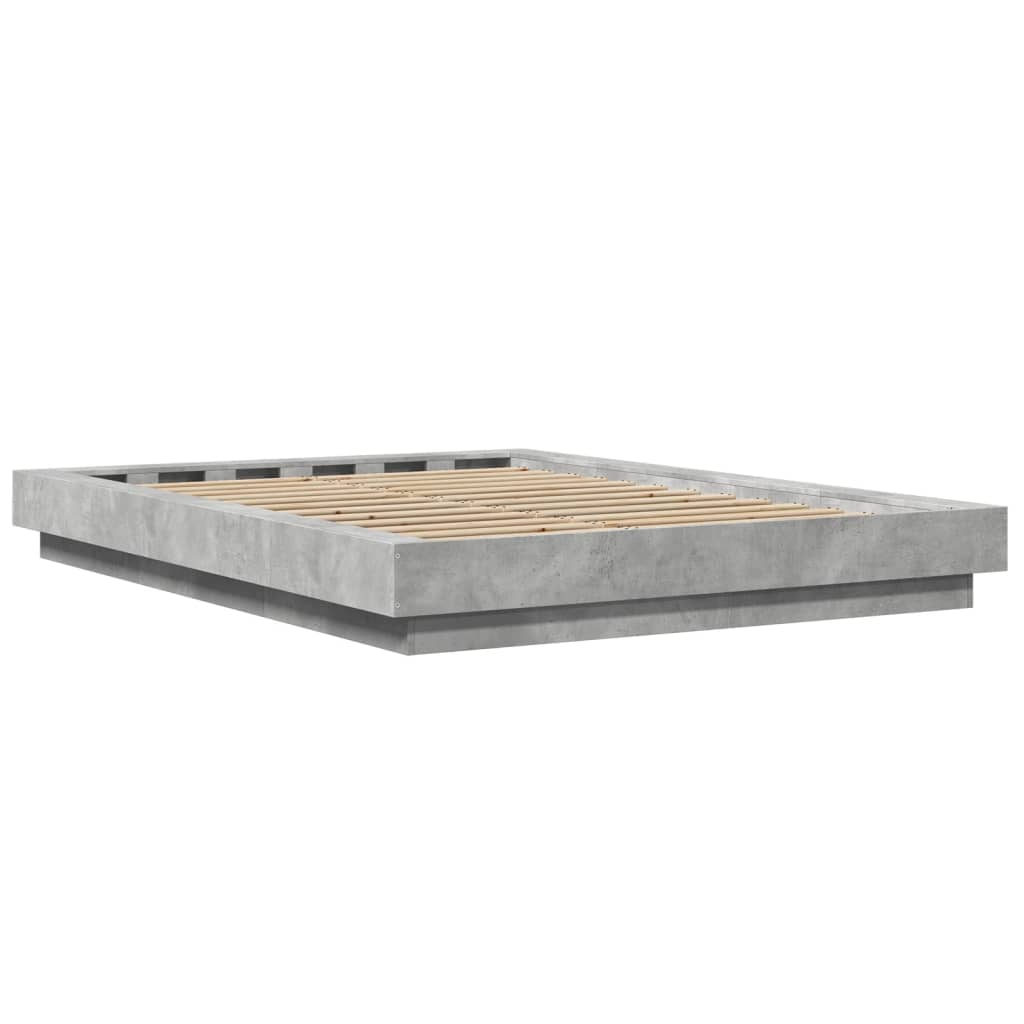Cadre de lit et lumières LED sans matelas gris béton 140x190 cm - XIOS