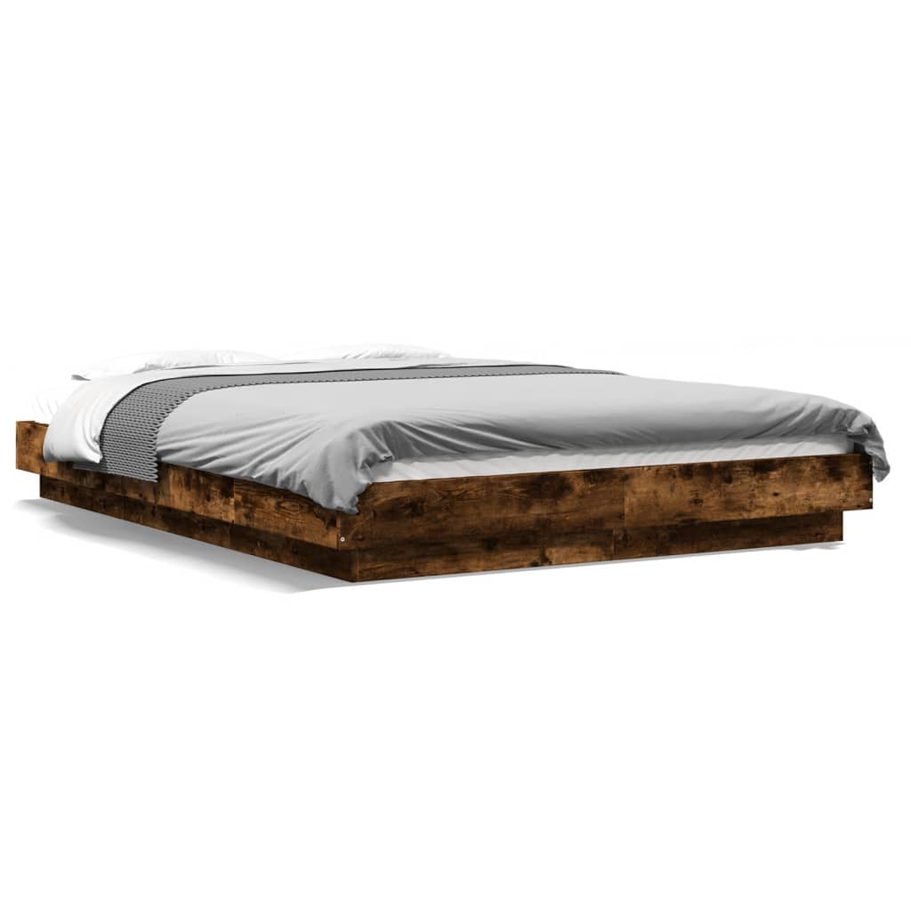 Cadre de lit et lumières LED sans matelas chêne fumé 140x190 cm - XIOS