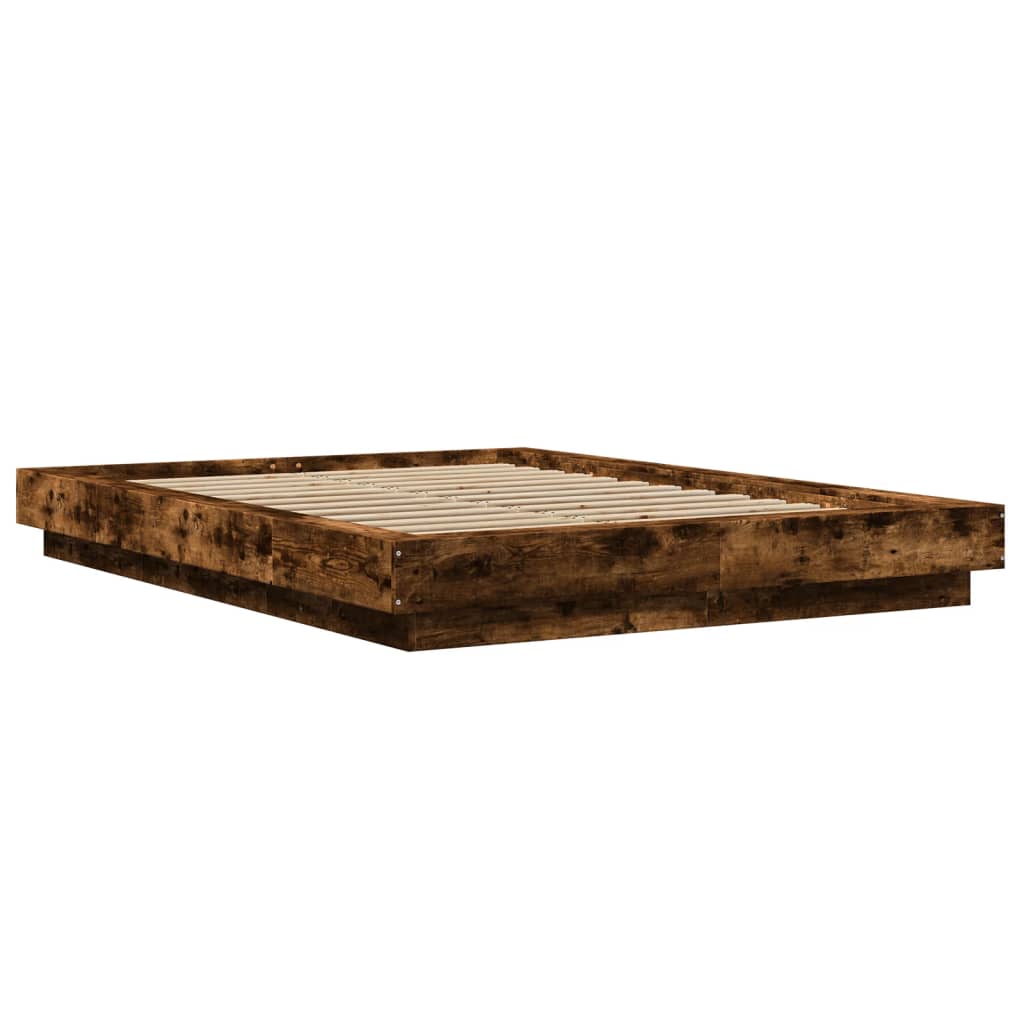 Cadre de lit et lumières LED sans matelas chêne fumé 140x190 cm - XIOS