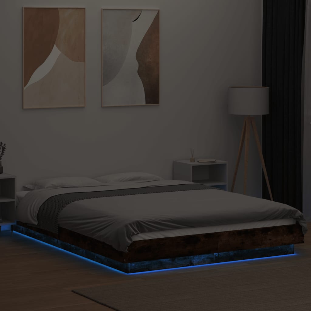 Cadre de lit et lumières LED sans matelas chêne fumé 140x190 cm - XIOS