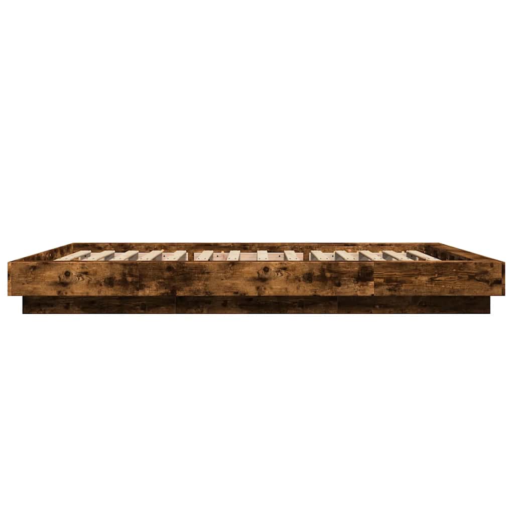Cadre de lit et lumières LED sans matelas chêne fumé 140x190 cm - XIOS