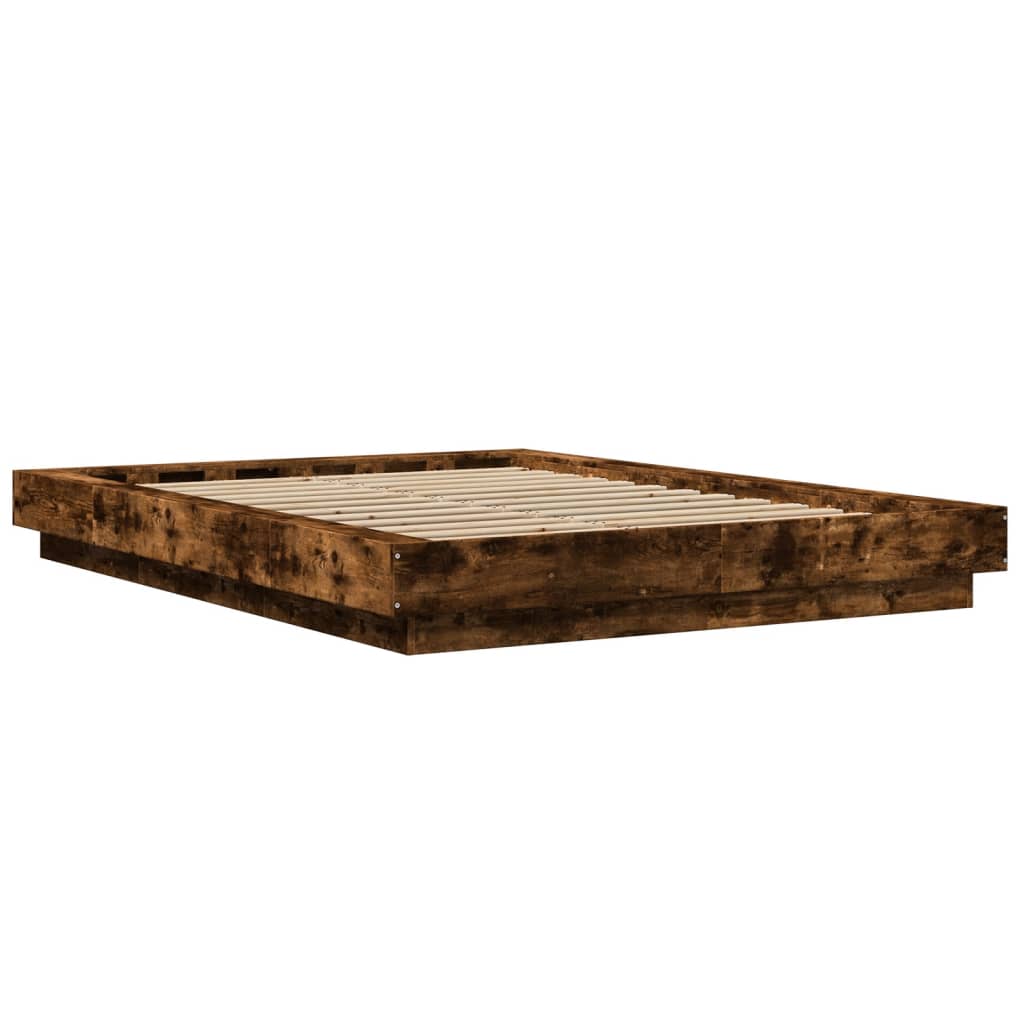 Cadre de lit et lumières LED sans matelas chêne fumé 140x190 cm - XIOS