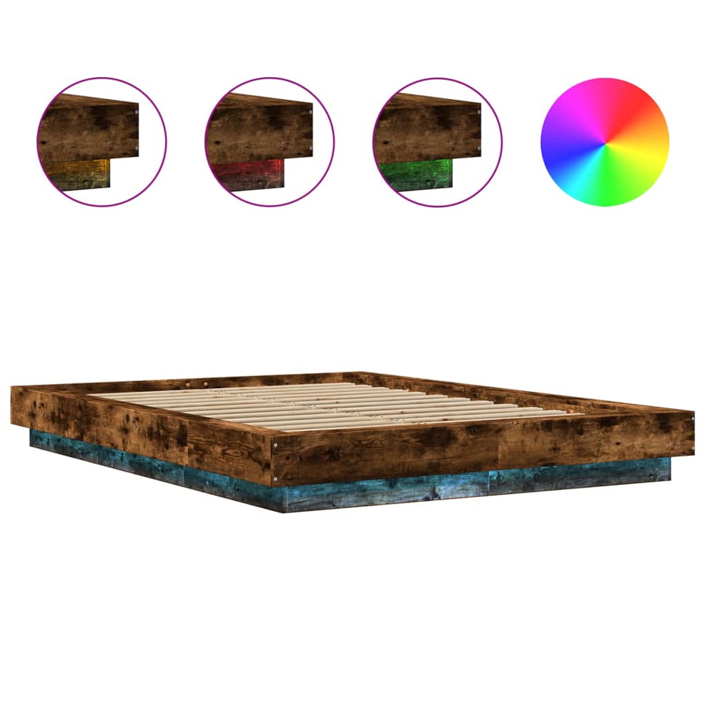 Cadre de lit et lumières LED sans matelas chêne fumé 140x190 cm - XIOS