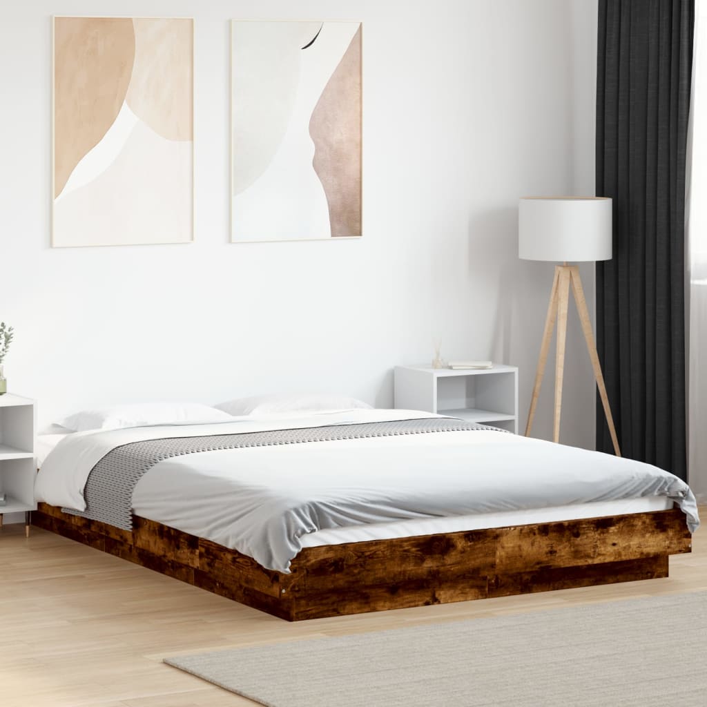 Cadre de lit et lumières LED sans matelas chêne fumé 140x190 cm - XIOS