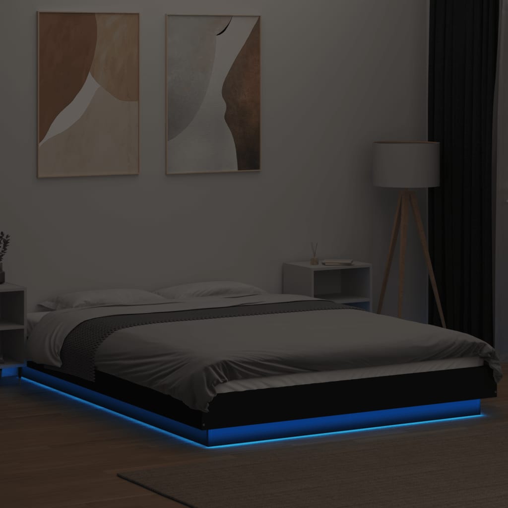 Cadre de lit avec lumières LED sans matelas noir 135x190 cm - XIOS