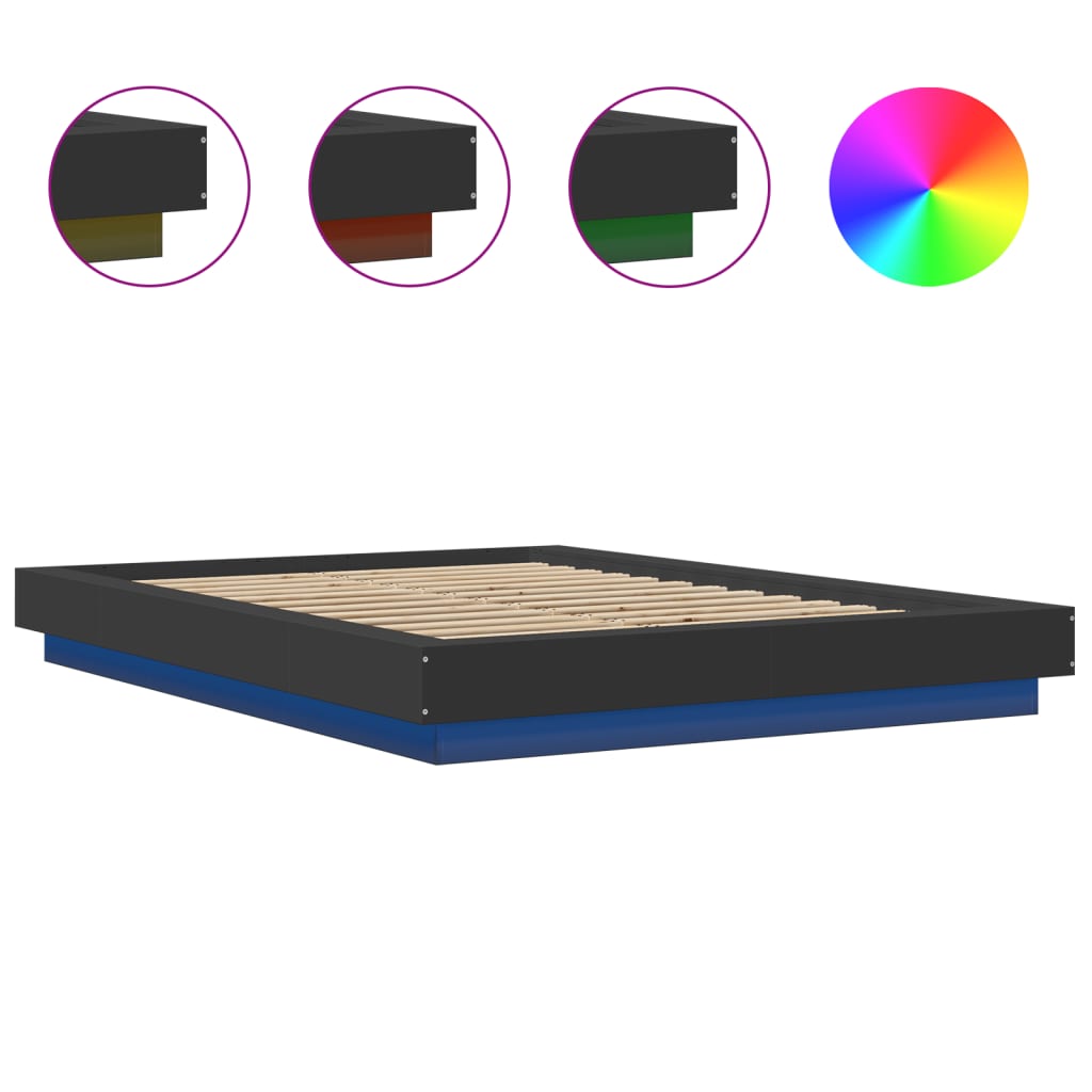 Cadre de lit avec lumières LED sans matelas noir 135x190 cm - XIOS