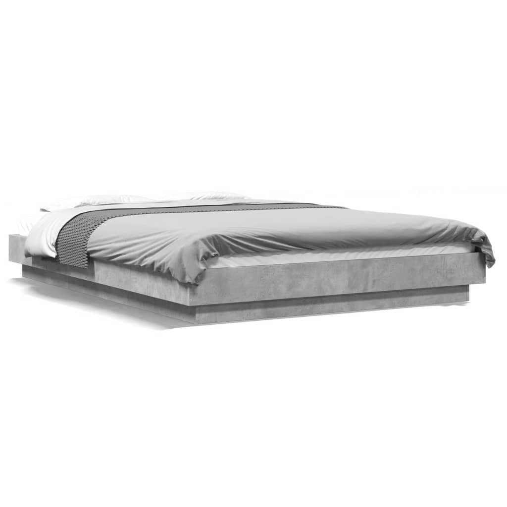 Cadre de lit et lumières LED sans matelas gris béton 135x190 cm - XIOS