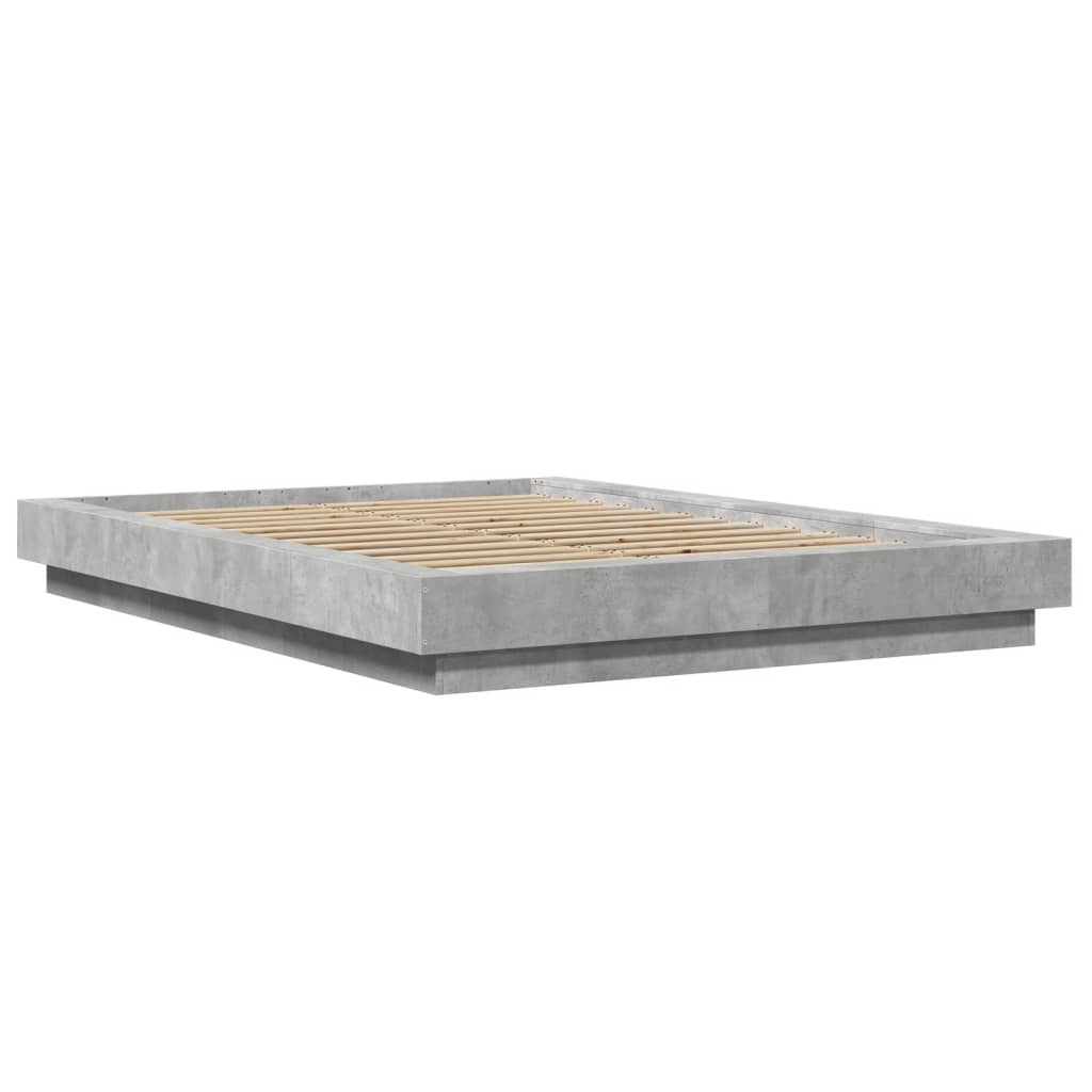 Cadre de lit et lumières LED sans matelas gris béton 135x190 cm - XIOS