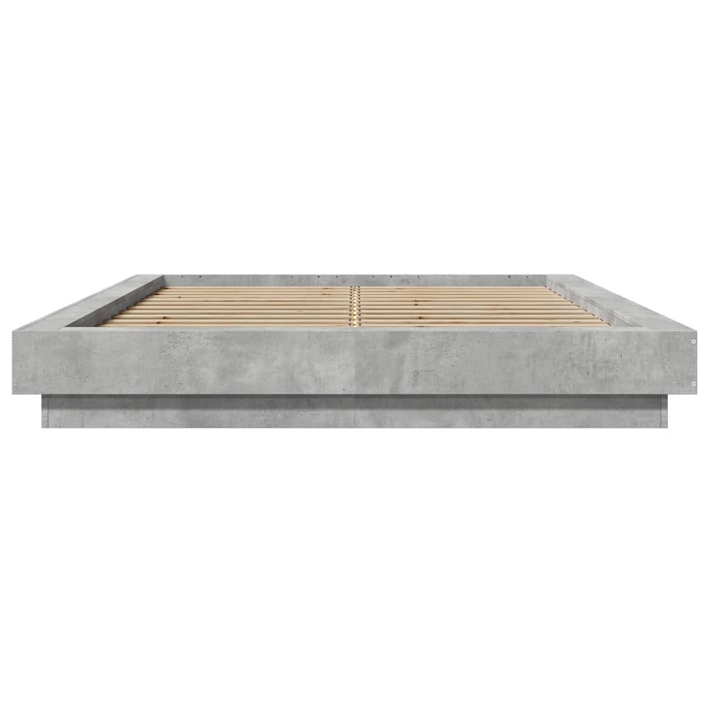 Cadre de lit et lumières LED sans matelas gris béton 135x190 cm - XIOS