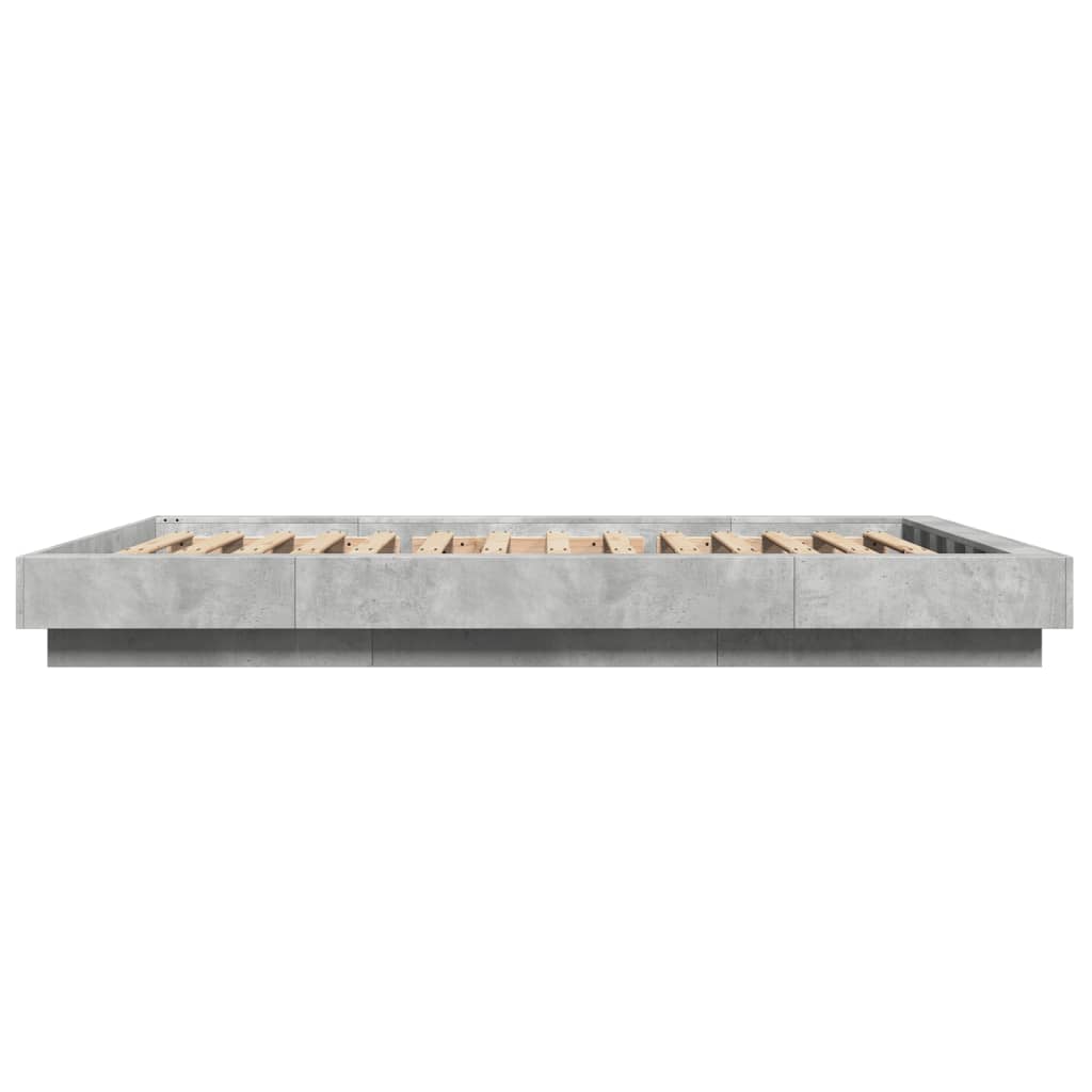 Cadre de lit et lumières LED sans matelas gris béton 135x190 cm - XIOS
