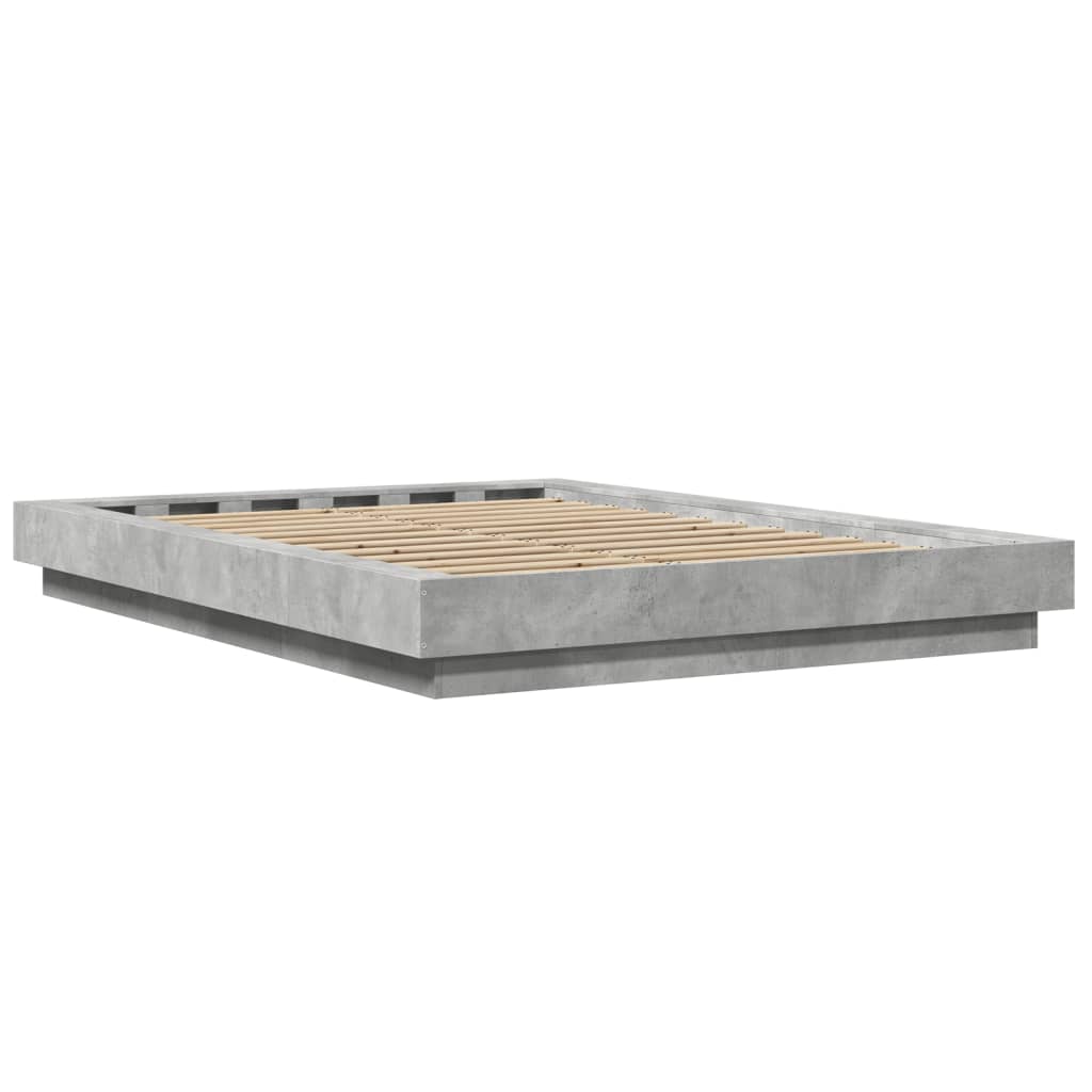 Cadre de lit et lumières LED sans matelas gris béton 135x190 cm - XIOS