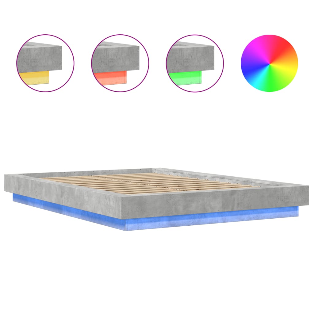 Cadre de lit et lumières LED sans matelas gris béton 135x190 cm - XIOS