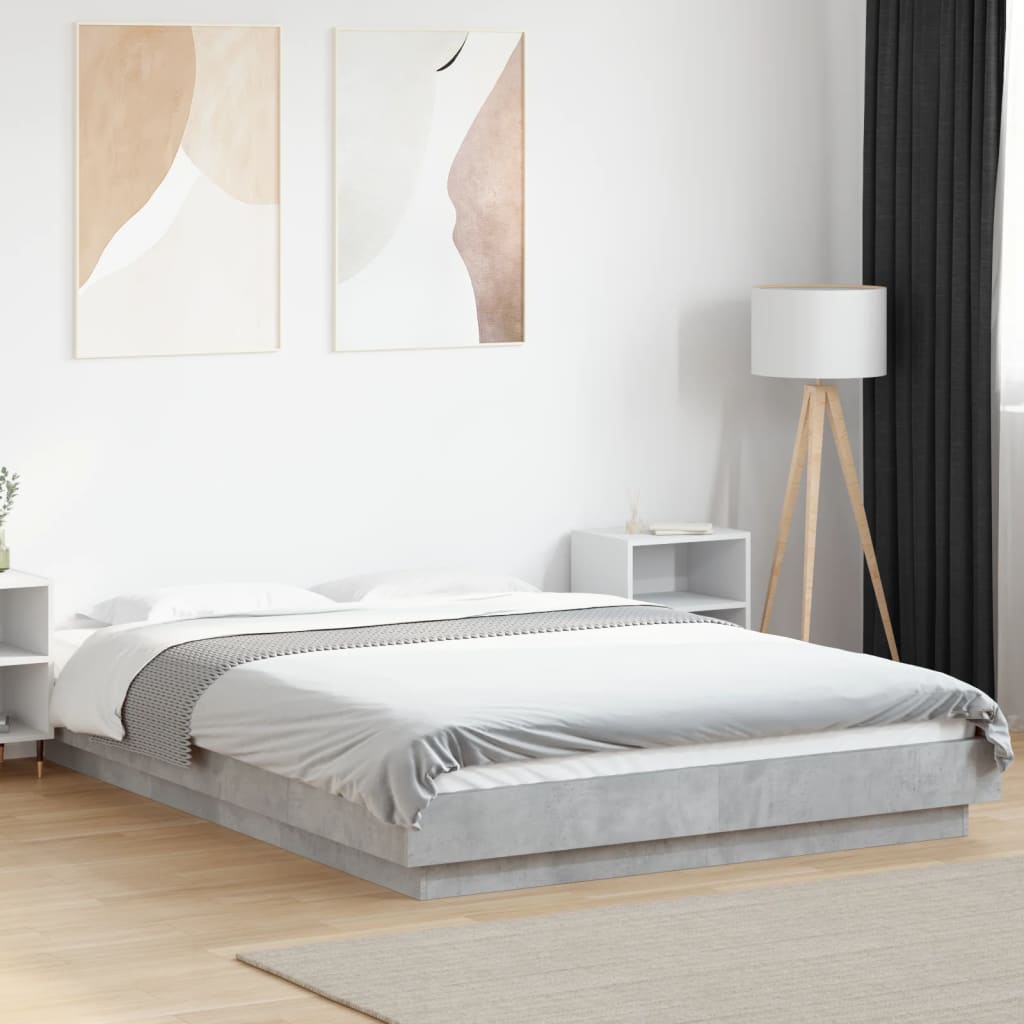 Cadre de lit et lumières LED sans matelas gris béton 135x190 cm - XIOS