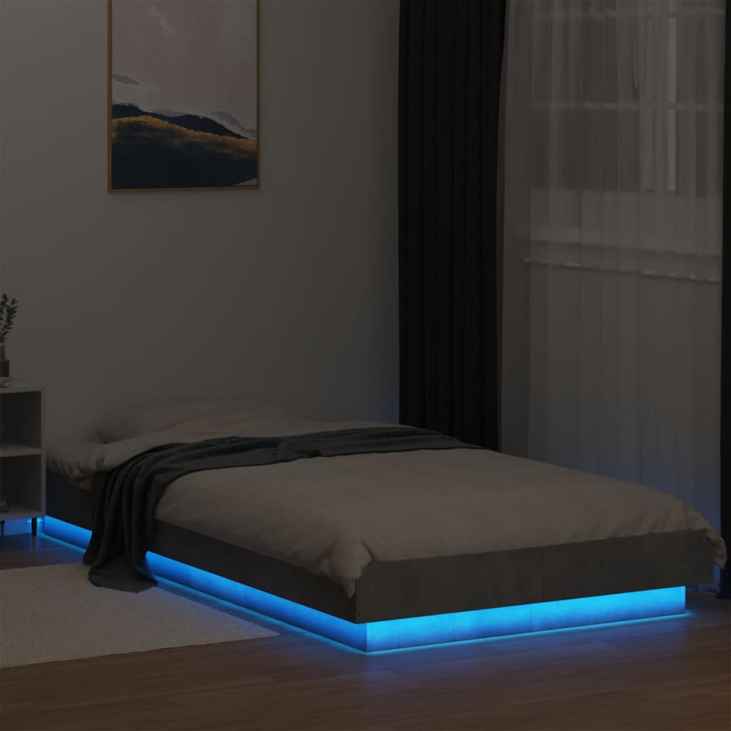 Cadre de lit et lumières LED sans matelas gris béton 90x190 cm - XIOS