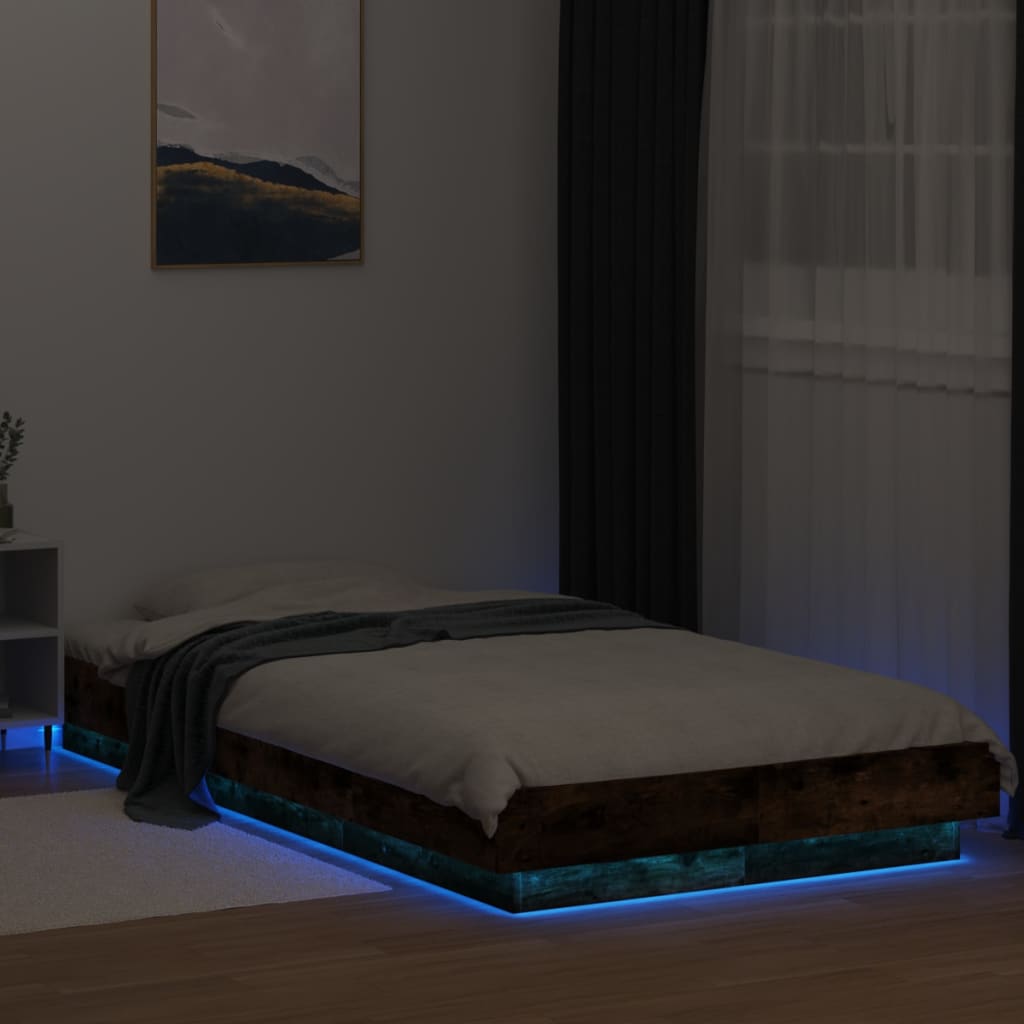 Cadre de lit et lumières LED sans matelas chêne fumé 90x190 cm - XIOS
