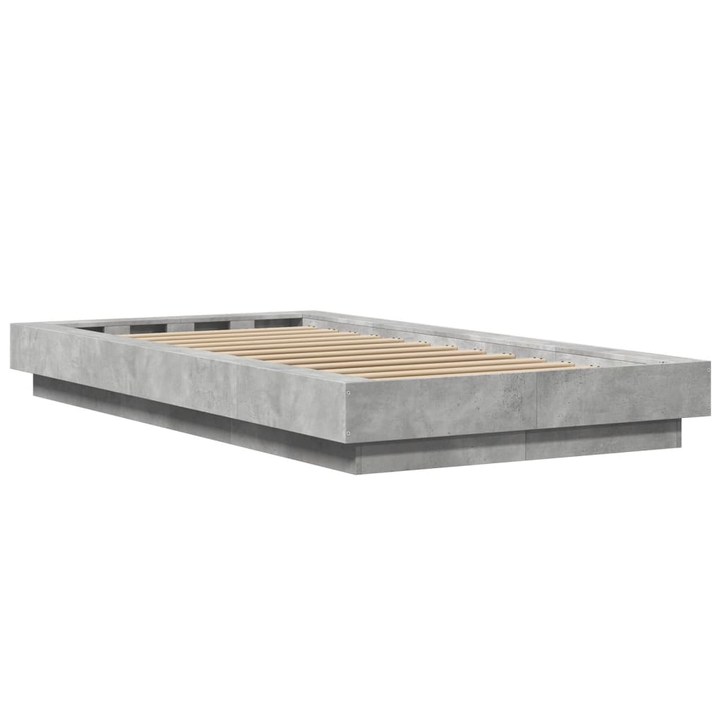 Cadre de lit et lumières LED sans matelas gris béton 75x190 cm - XIOS