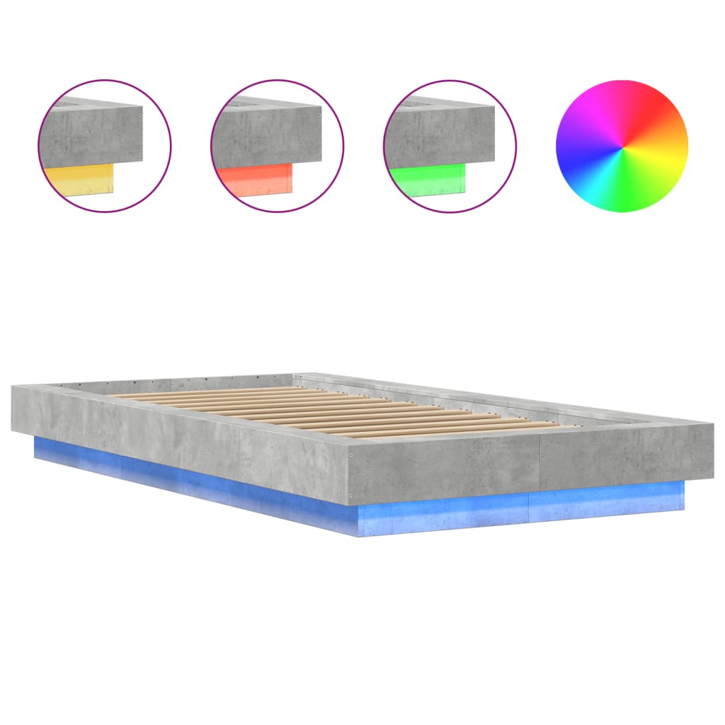Cadre de lit et lumières LED sans matelas gris béton 75x190 cm - XIOS