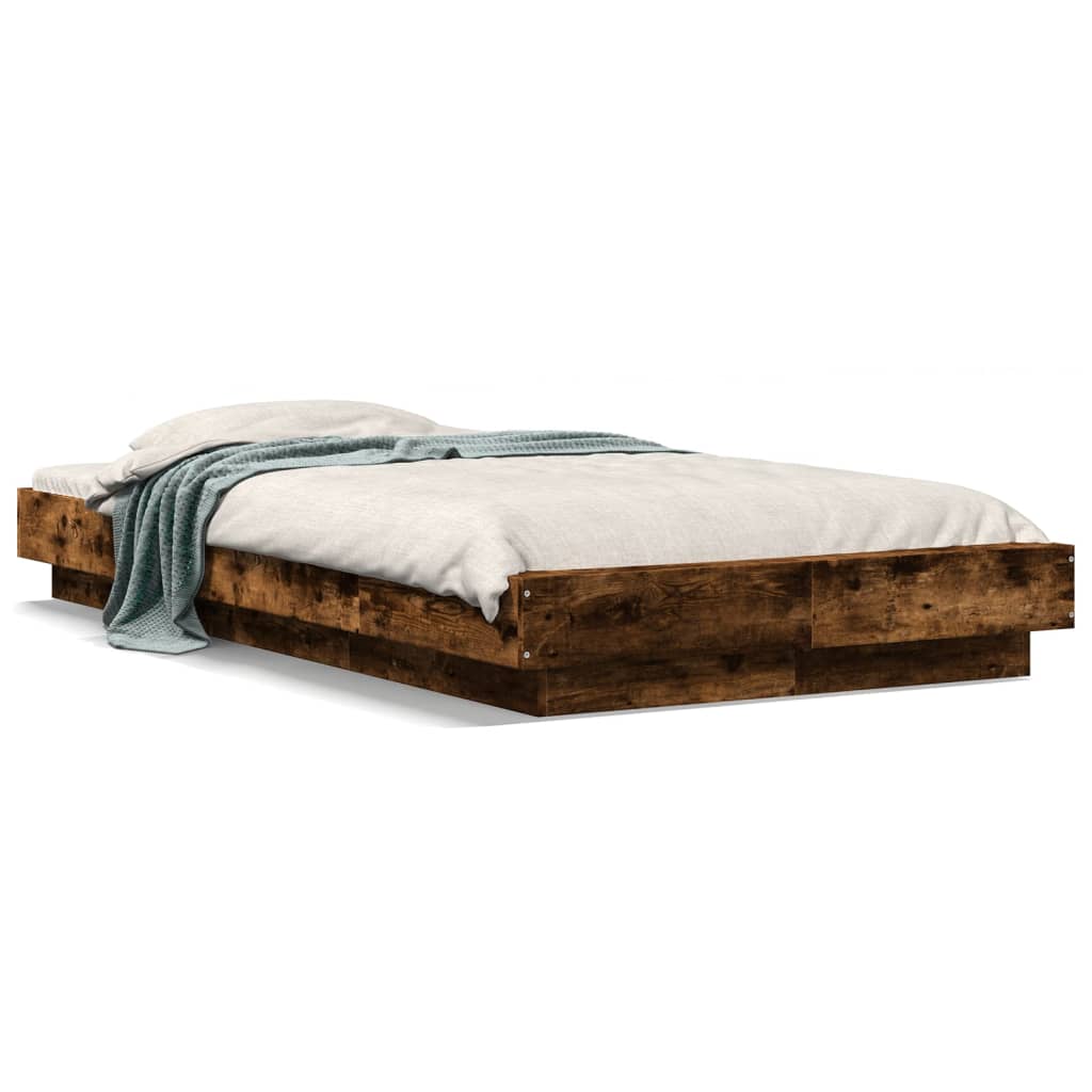 Cadre de lit et lumières LED sans matelas chêne fumé 75x190 cm - XIOS