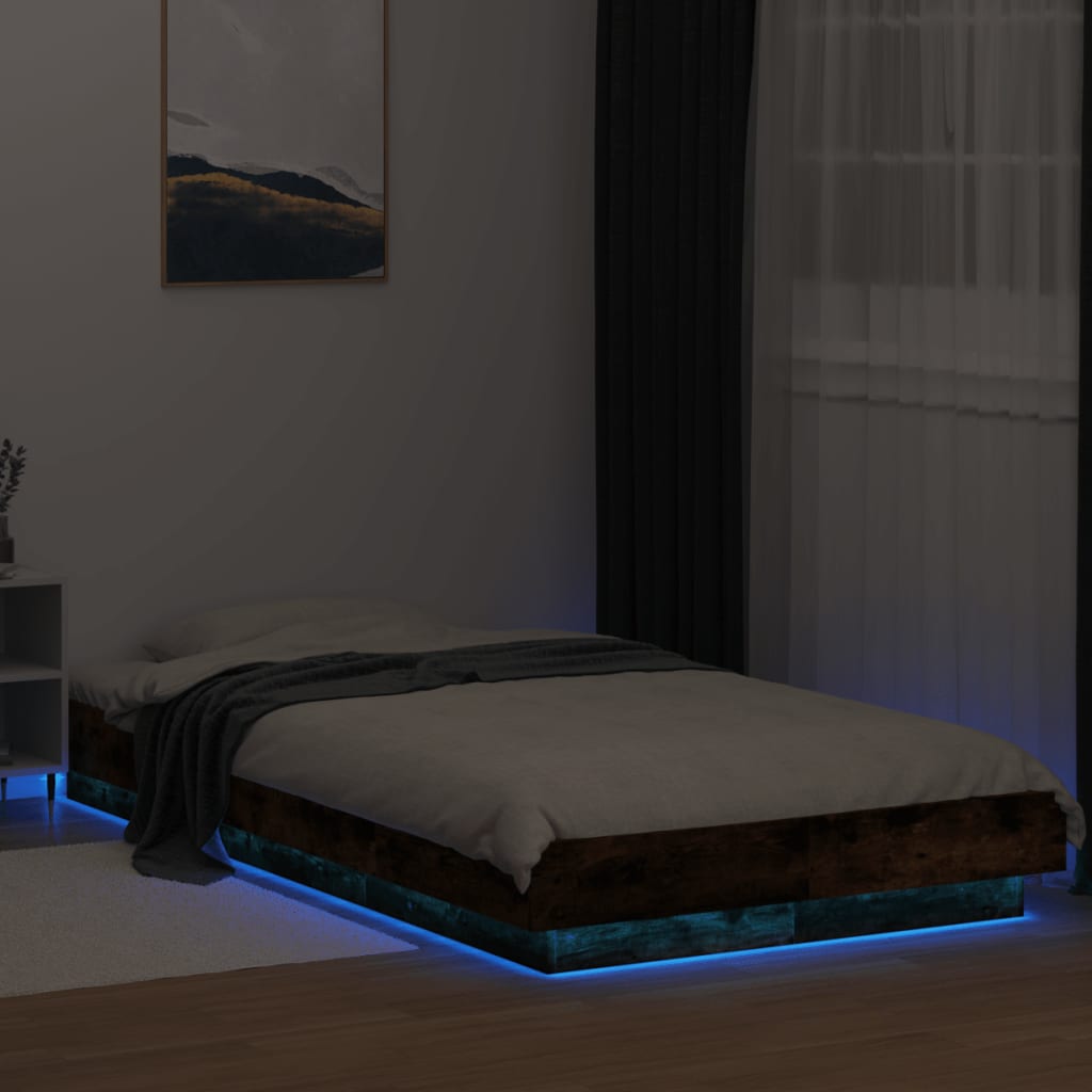 Cadre de lit et lumières LED sans matelas chêne fumé 75x190 cm - XIOS