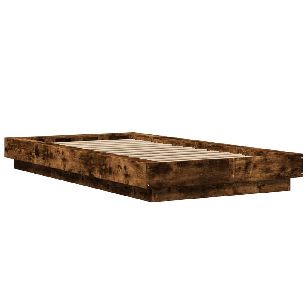 Cadre de lit et lumières LED sans matelas chêne fumé 75x190 cm - XIOS