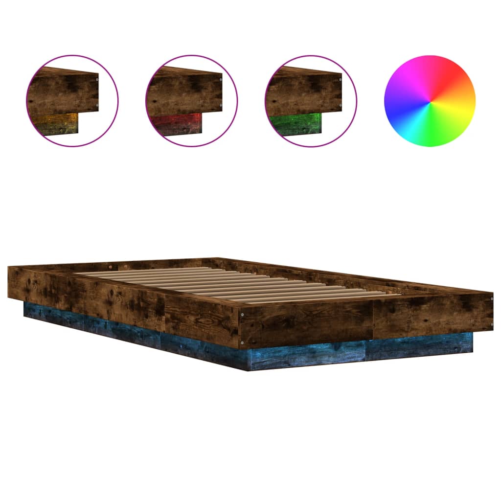 Cadre de lit et lumières LED sans matelas chêne fumé 75x190 cm - XIOS