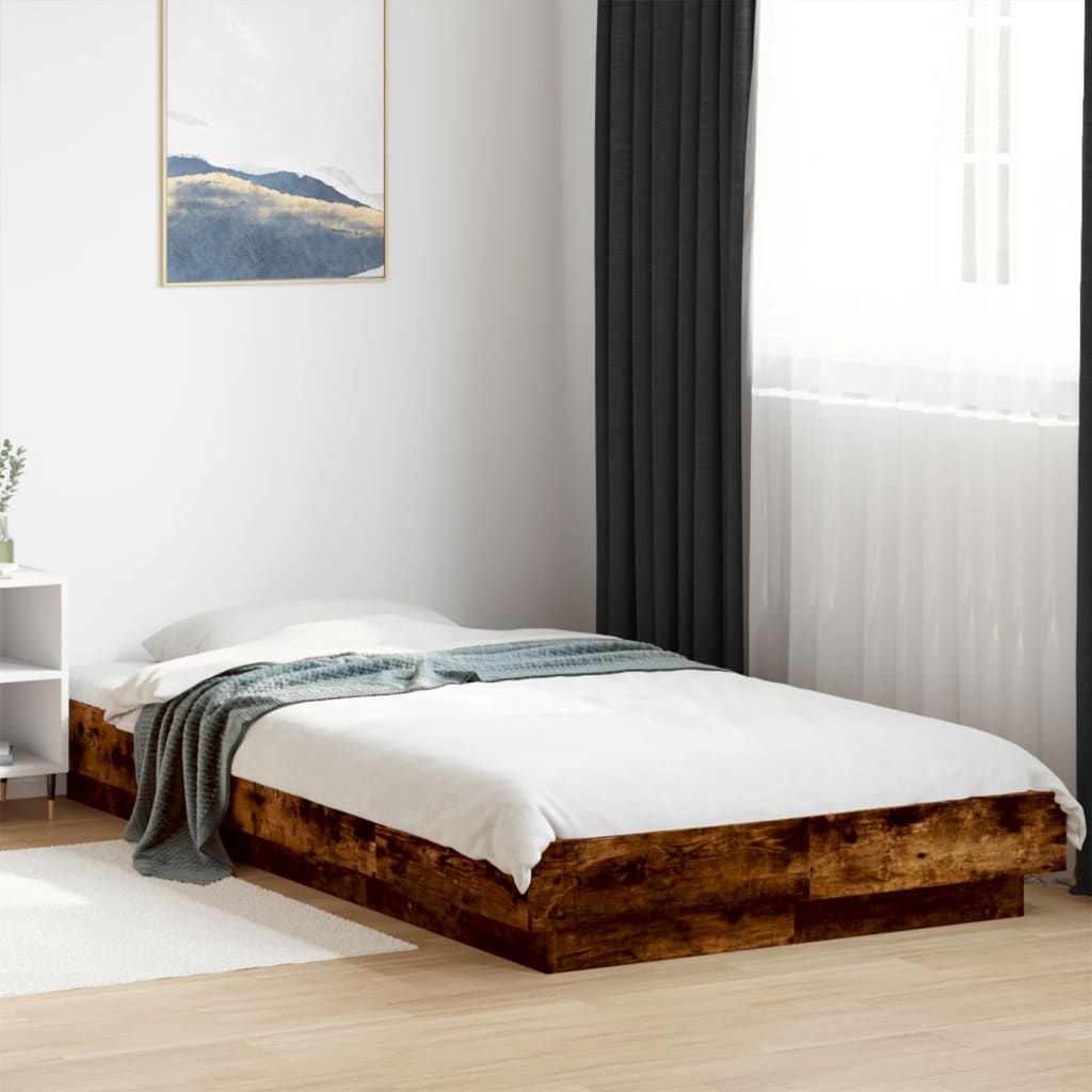 Cadre de lit et lumières LED sans matelas chêne fumé 75x190 cm - XIOS