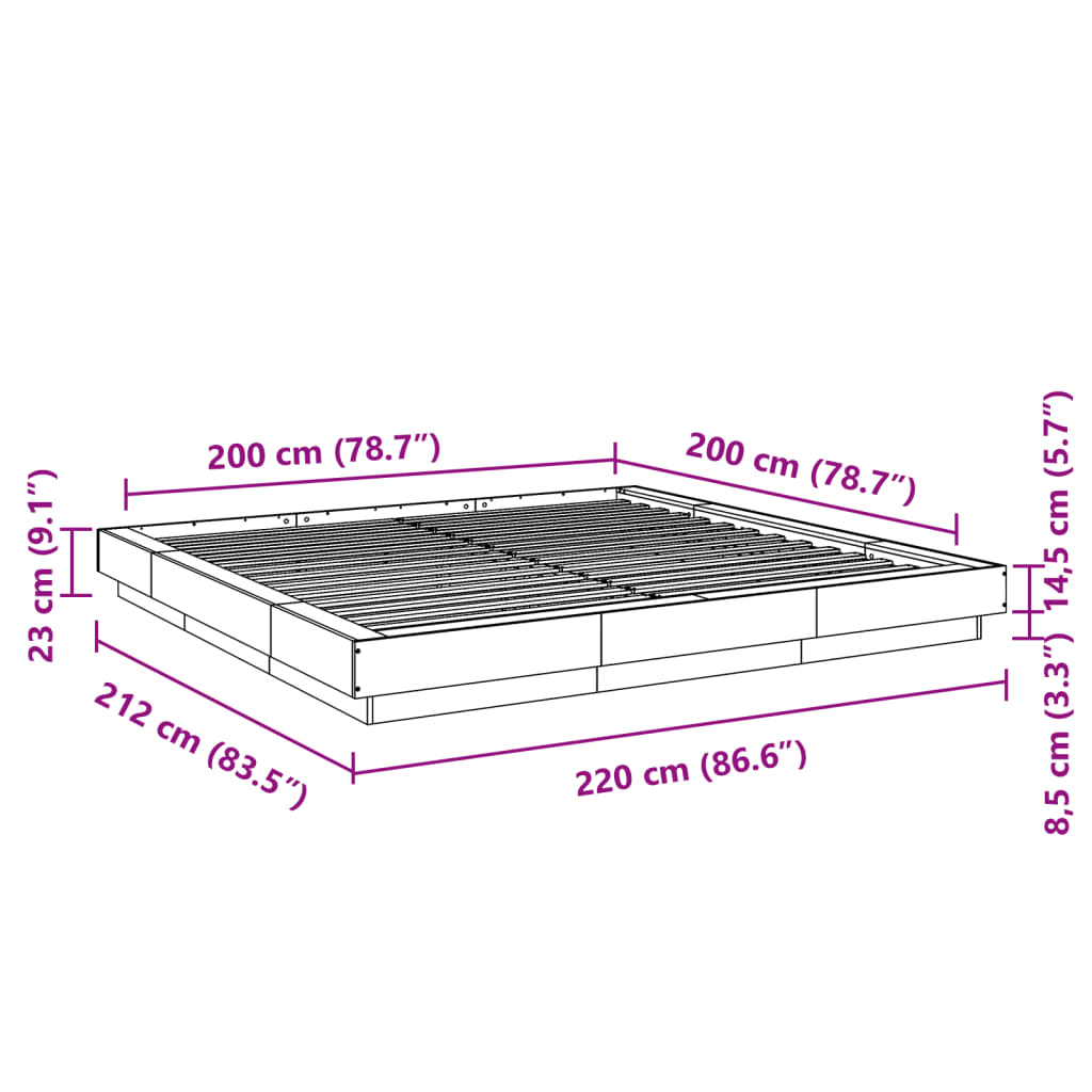 Cadre de lit sans matelas sonoma gris 200x200 cm - XIOS