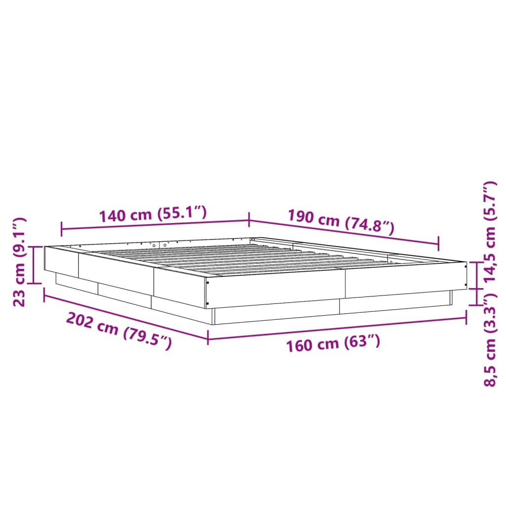 Cadre de lit sans matelas gris béton 140x190 cm - XIOS