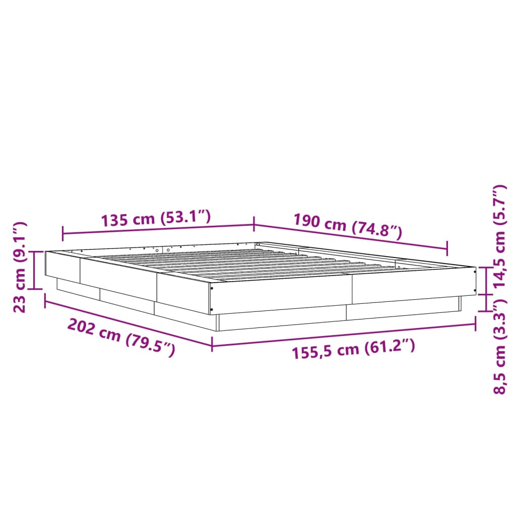 Cadre de lit sans matelas gris béton 135x190 cm - XIOS