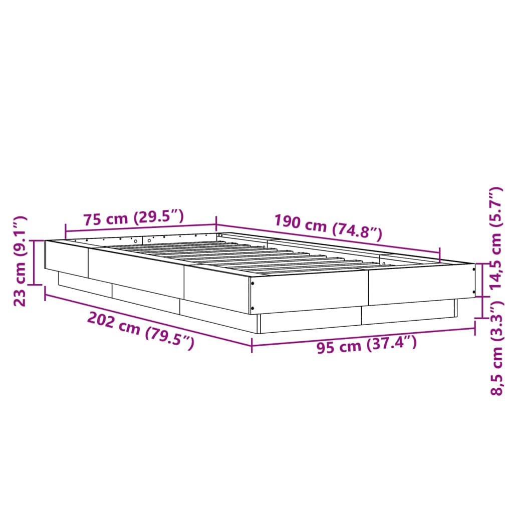 Cadre de lit sans matelas sonoma gris 75x190 cm - XIOS