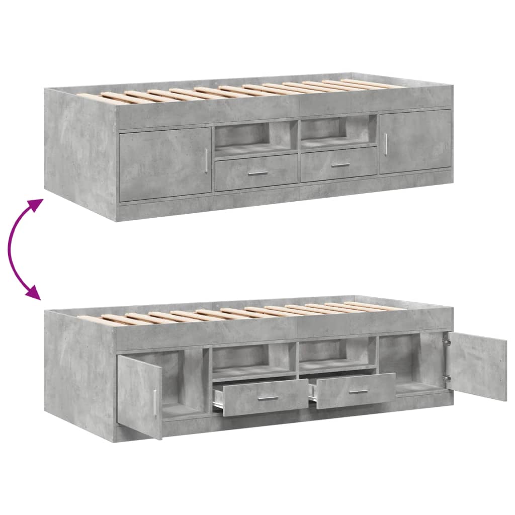 Lit de jour avec tiroirs sans matelas gris béton 90x200 cm - XIOS